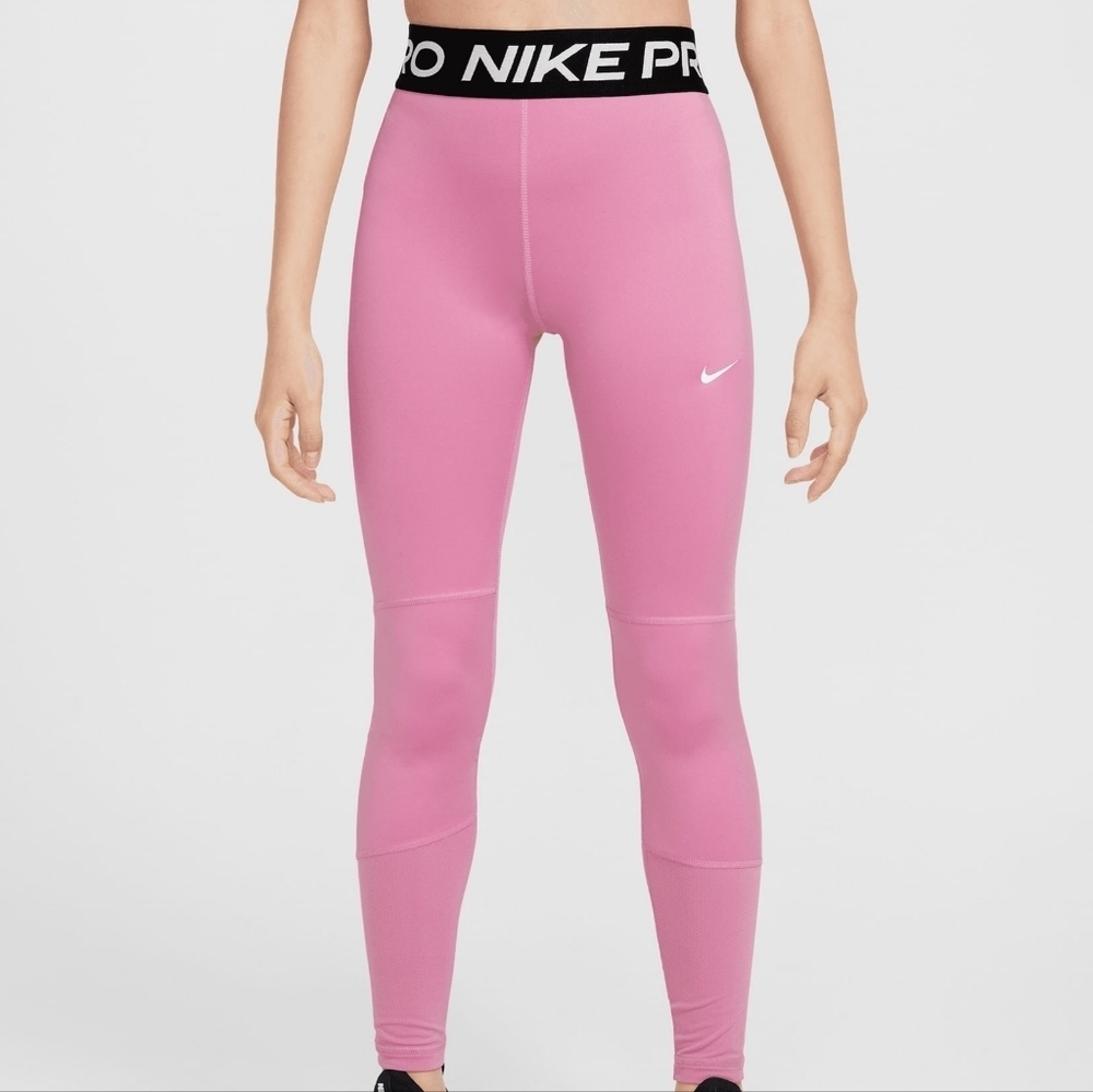 Nike Sportswear Pro Dri Fit Pink Leggings with Black Waistbands